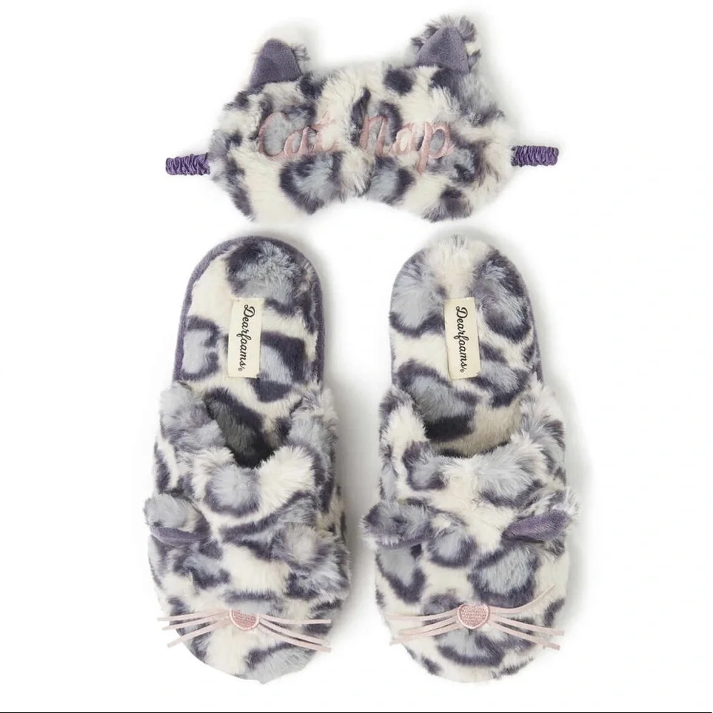 DEARFOAMS - Women's Cat Nap Scuff Slipper with Sleep Mask - Grey - Picture 1 of 13